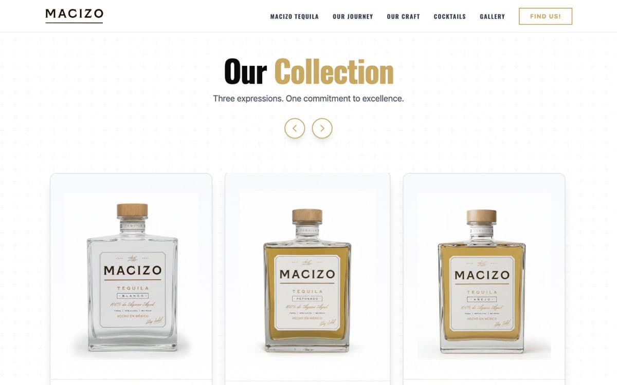 The three Macizo expressions: Blanco, Reposado, Añejo