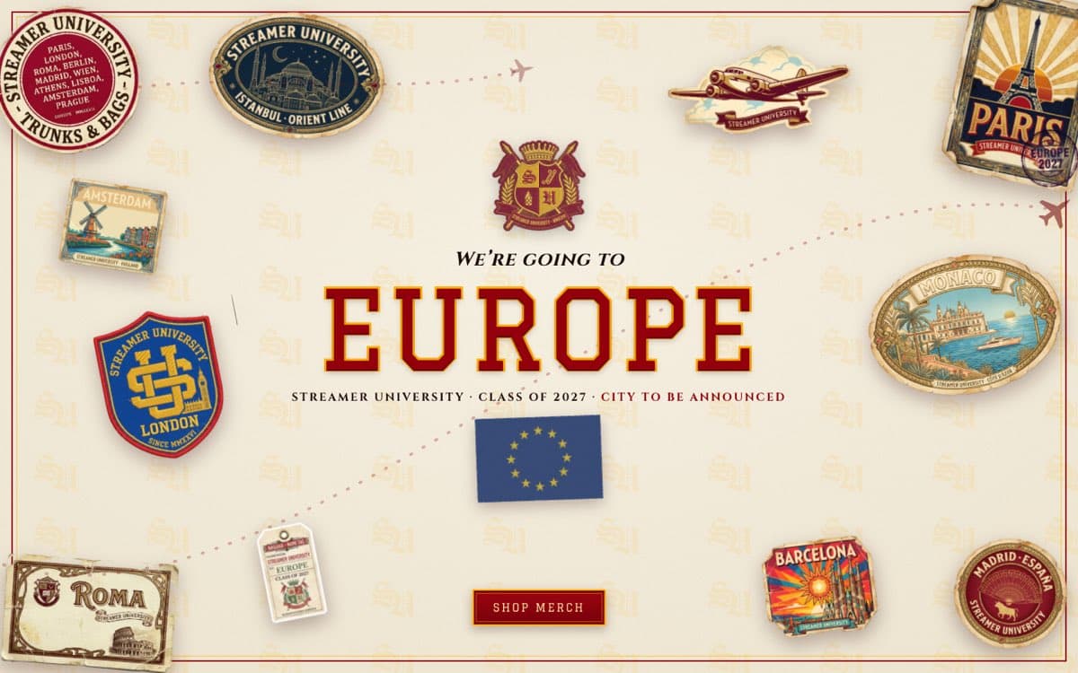 Streamer University marketing site announcing the Class of 2027