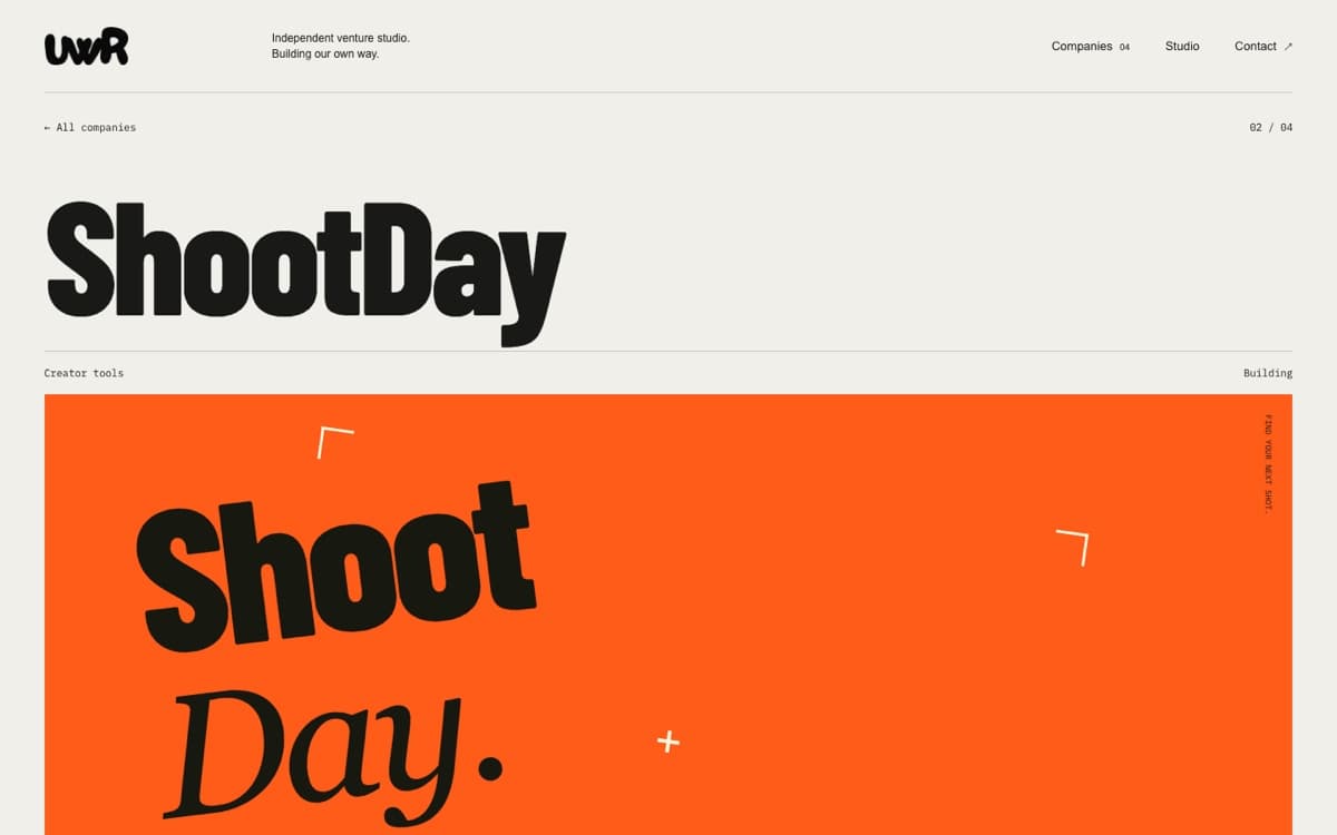 The ShootDay company page on the UWR site