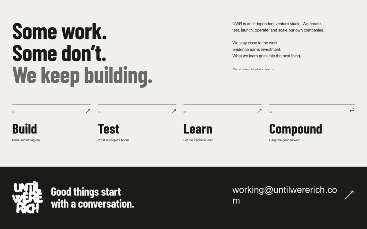 The UWR studio section: build, test, learn, compound